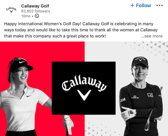 Callaway Golf LinkedIn-innlegg for internasjonal kvinnedag