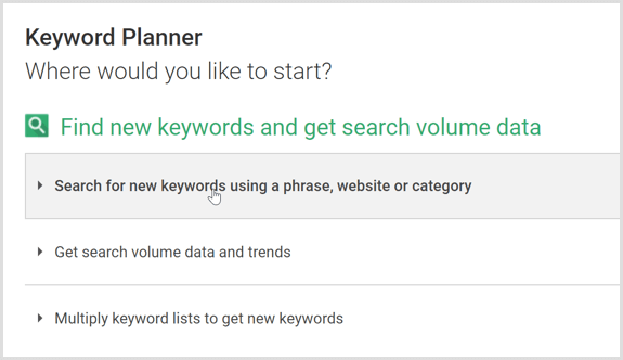 Google AdWords Keyword Planner-søk