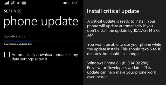 Windows Phone 8.1 Kritisk oppdatering i forhåndsvisning for utviklere program tilgjengelig nå