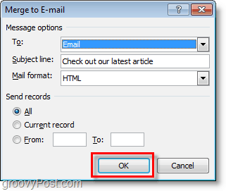 bekreft og klikk ok for å sende masse e-post med personlige e-postmeldinger