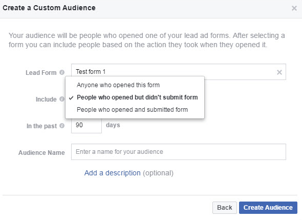 Lag et tilpasset engasjementspublikum i Facebook Audience Manager.