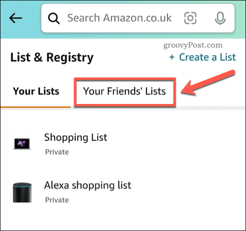 Se venneønskelister i Amazon-appen