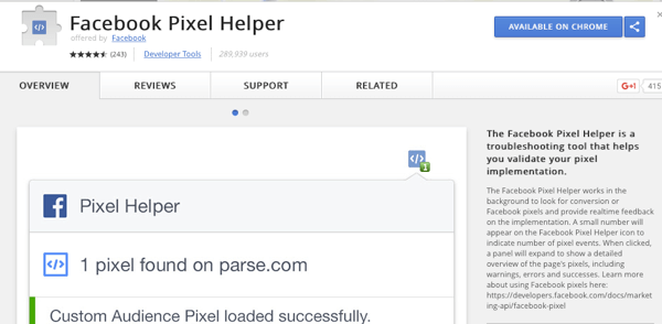 Installer Facebook Pixel Helper for å sjekke at sporingen din fungerer.