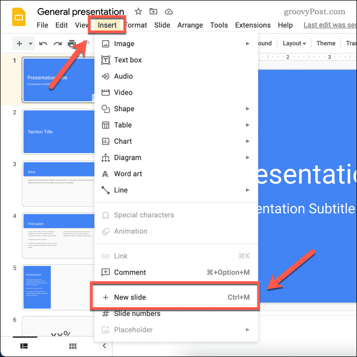 Opprett et nytt lysbilde i Google Slides