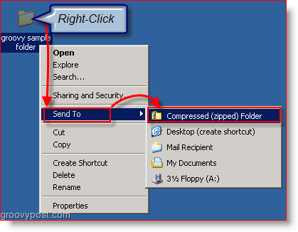 Komprimere filer og mapper ved hjelp av Windows XP