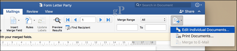 microsoft word for mac mail merge - rediger individuelle dokumenter
