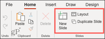 No Reuse Slides-funksjonen i PowerPoint på nettet