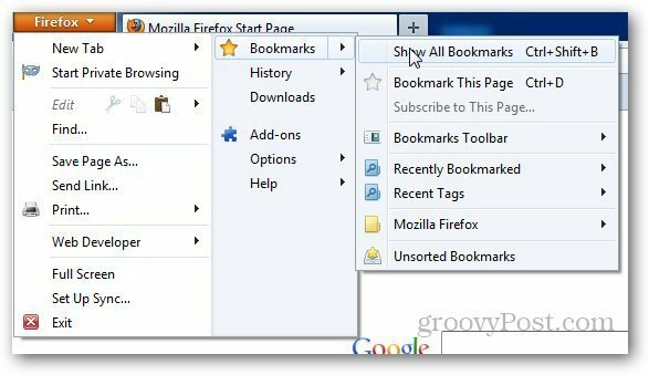Gjenopprett bokmerker Firefox 1
