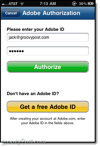 autoriser med ditt Adobe-ID