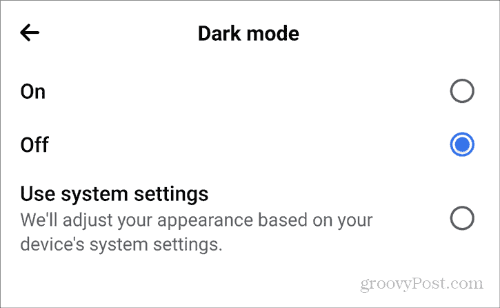 Facebook Dark Mode Android-innstillinger Personvern Dark Mode på av