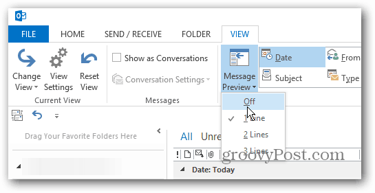 Hvordan tilpasse forhåndsvisning av melding i Outlook 2013