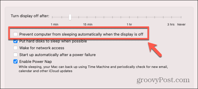 mac hindre mac fra å sove når skjermen er av avmerkingsboksen