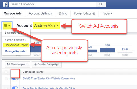 facebook annonser manager lagret rapporter