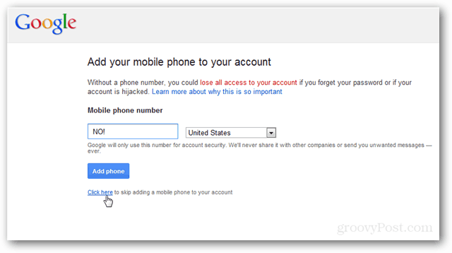 Google, slutt å be meg om telefonnummeret mitt [koblet fra]