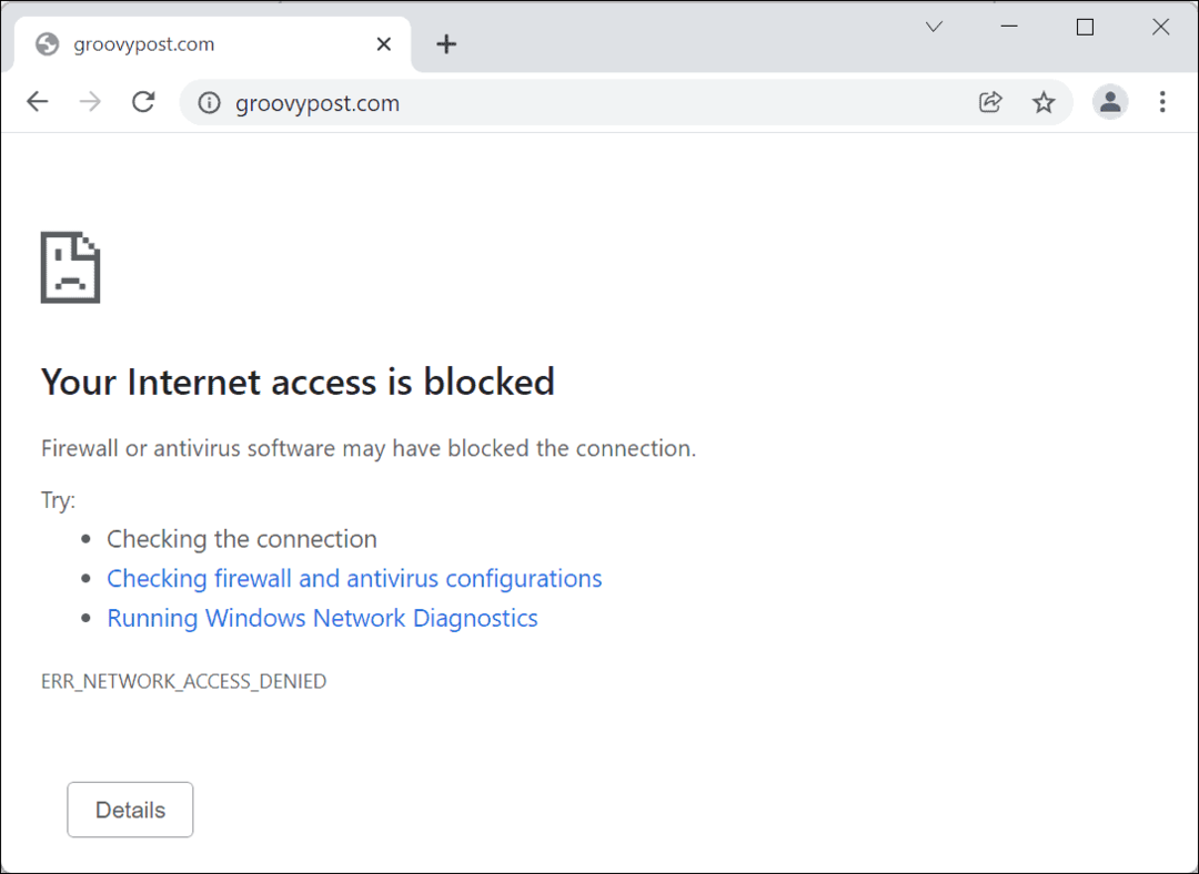  Internett-tilgang blokkert Google Chrome