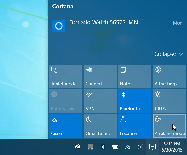 Handlingssenter Windows 10