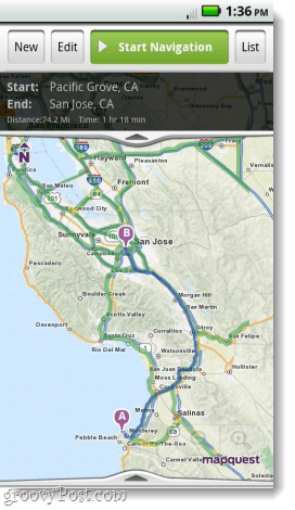 Mapquest for Android-appnavigering