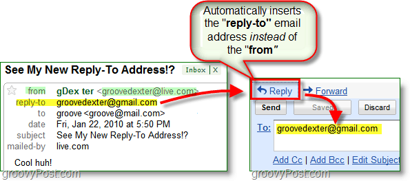 Når du konfigurerer en svar-til-e-postadresse, sender den alle svar til den alternative adressen din