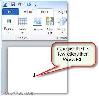 Bruk f3-tasten for å sette inn autotext i ord eller outlook