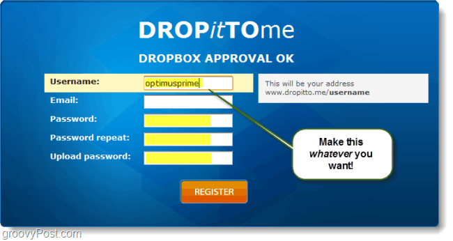 opprett en opplastingsadresse for en dropbox