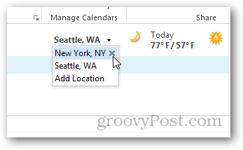 Vær 2013-kalenderværet for Outlook - Legg til / fjern byer
