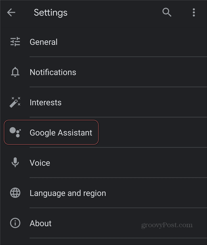 Google Assistant Google Keep-innstillinger GA