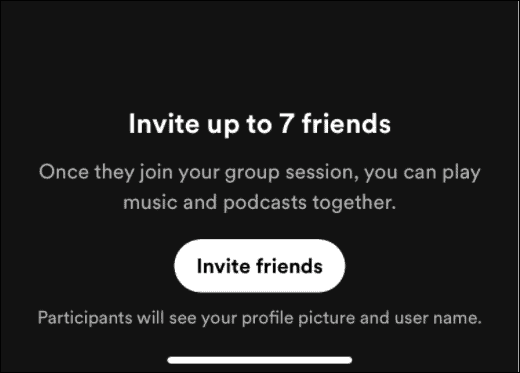 inviter venner-knappen lytt til spotify med venner