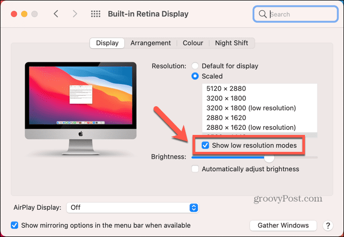 mac viser moduser med lav oppløsning