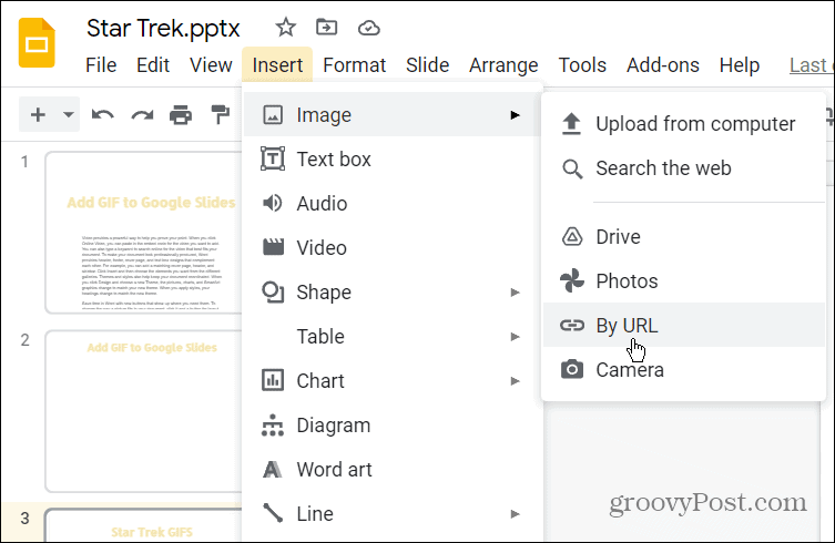 legg til en gif til google slides URL