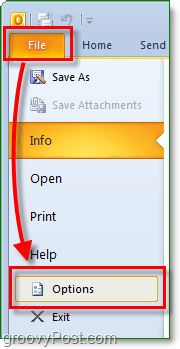 i Microsoft Outlook 2010, klikk på filbåndet for å legge inn bakgrunn, og klikk deretter på alternativknappen