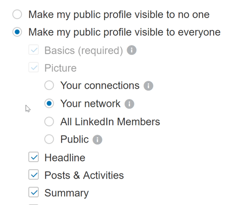 Forsikre deg om at LinkedIn-profilinnstillingene dine tillater noen å se dine offentlige innlegg.
