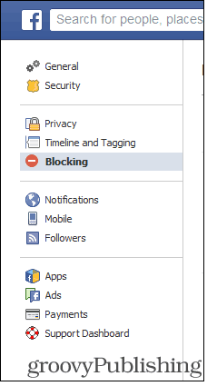 facebookspill ber om blokkeringsmeny