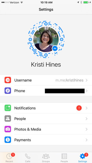 Facebook-profil messenger-kode