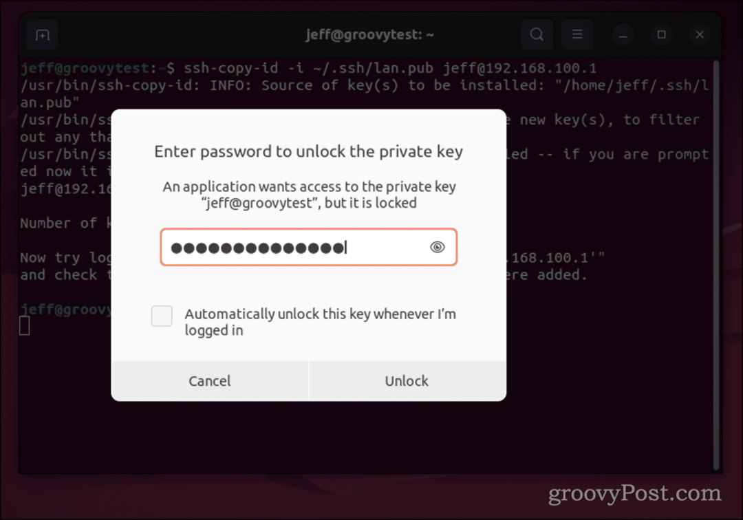 Ubuntu-passorddialog for SSH-nøkkel