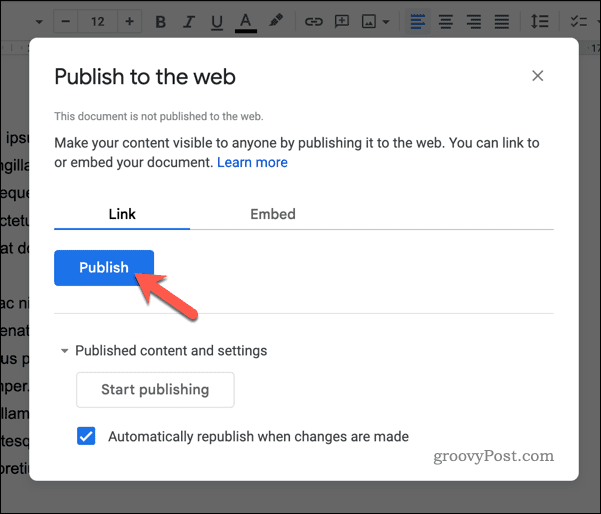 Publiser Google Docs-dokument på nettet
