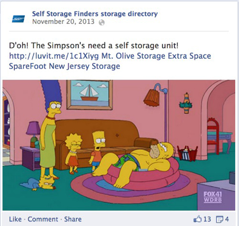 self storage finders facebook tekstoppdatering med bilde