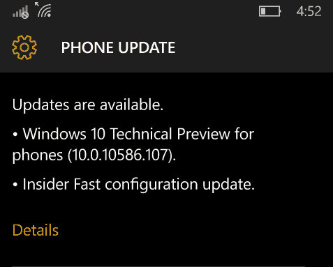 Windows 10 Mobile Insider Preview Bygg 10586.107 og slipp forhåndsvisningsring