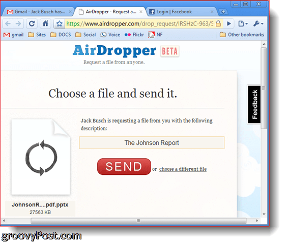 AirDropper Dropbox - Velg fil du vil sende