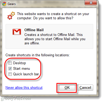 opprette en offline snarvei for gmail