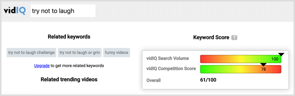 Klikk på en konkurrents tag i VidIQ for å se søkevolumet og konkurransen for den taggen.