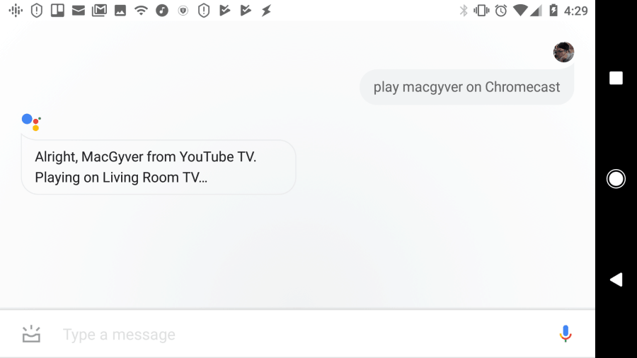skjermbilde av å spille show eller filmer med Google Assistant