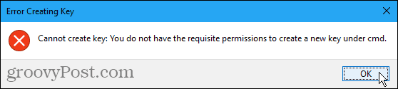 Kan ikke opprette nøkkelfeil i Windows-registeret
