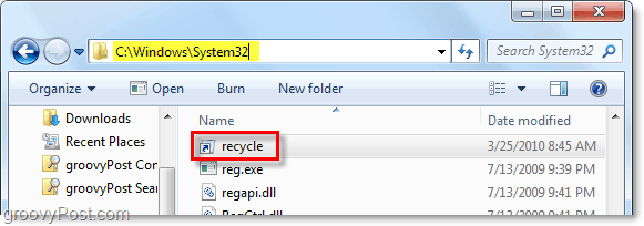 legg papirkurven i mappen windows 7 system32