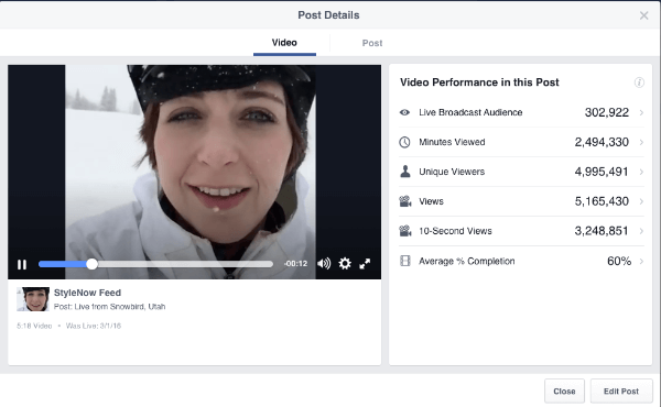 facebook live video beregninger
