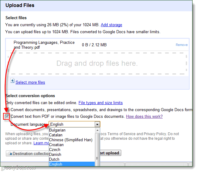Last opp filer til Google Docs via OCR for språket ditt