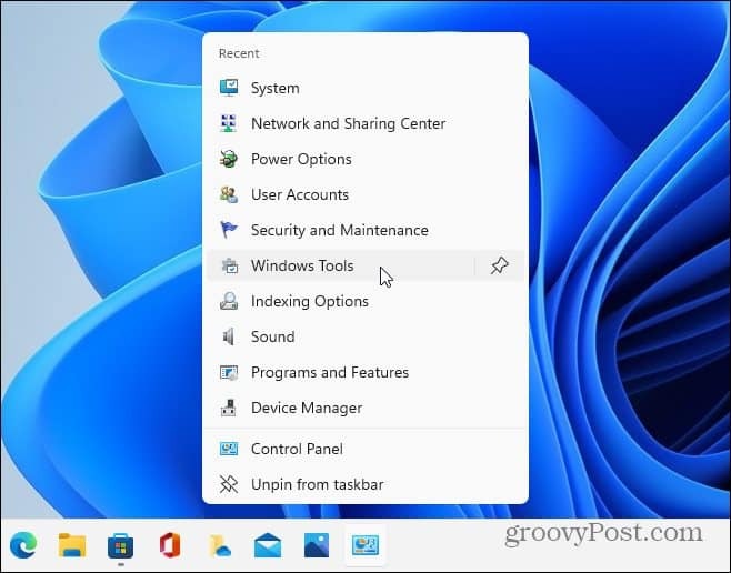 Få tilgang til CPL -elementer Windows 11 -oppgavelinjen