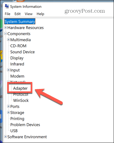 Windows 11 systeminformasjon adapter