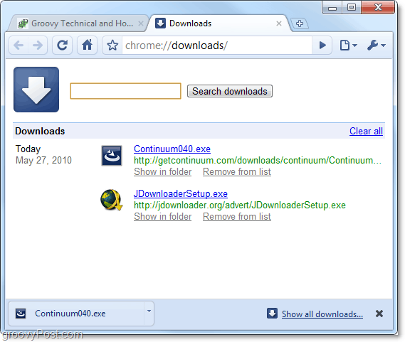 nedlastingslogg for Google Chrome