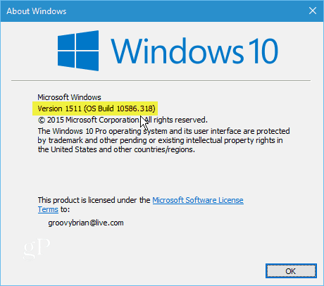 Windows 10 versjon 1511 Build 10586-318