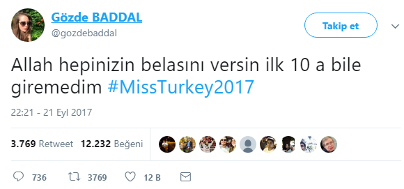 Frøken Tyrkia-konkurrent Gözde Baddal forbannelse